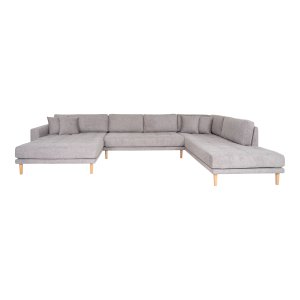 HOUSE NORDIC Lido U-sofa, venstre chaiselong, m. 4 puder - lysegr polyester og natur bg