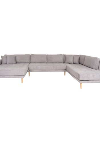 HOUSE NORDIC Lido U-sofa med pen ende - U-sofa med pen ende, venstrevendt i lys gr med fire puter og naturlige treben, HN1040