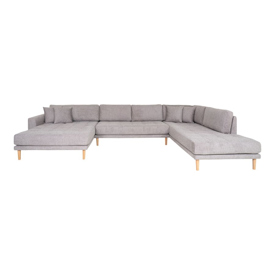 HOUSE NORDIC Lido U-sofa med pen ende - U-sofa med pen ende, venstrevendt i lys gr med fire puter og naturlige treben, HN1040