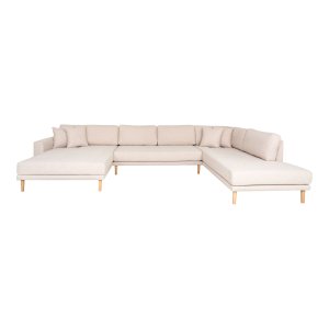 HOUSE NORDIC Lido U-sofa, venstre chaiselong, m. 4 puder - sand polyester og natur bg