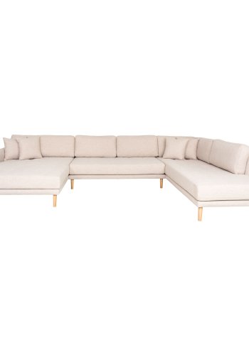 HOUSE NORDIC Lido U-sofa med pen ende - U-sofa med pen ende, venstrevendt i sand med fire puter og naturlige treben, HN1050