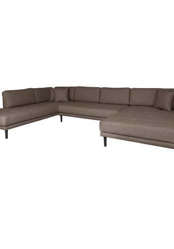 HOUSE NORDIC Lido U-sofa med pen ende - U-sofa med pen ende, hyrevendt i brunt med fire puter og svarte treben, HN1055