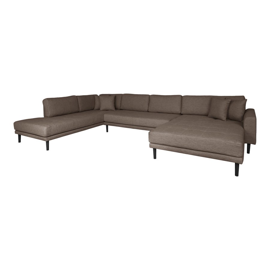 HOUSE NORDIC Lido U-sofa med pen ende - U-sofa med pen ende, hyrevendt i brunt med fire puter og svarte treben, HN1055