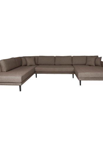 HOUSE NORDIC Lido U-sofa med pen ende - U-sofa med pen ende, hyrevendt i brunt med fire puter og svarte treben, HN1055