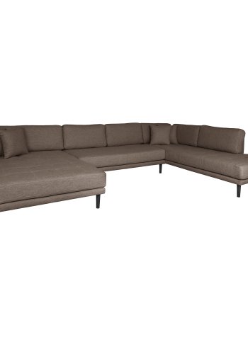 HOUSE NORDIC Lido U-sofa med pen ende - U-sofa med pen ende, venstrevendt i brunt med fire puter og svarte treben, HN1055