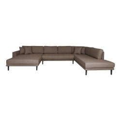 Lido U-sofa, venstre chaiselong, m. 4 puder - brun polyester og sort b�g