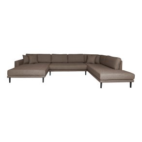 Lido U-sofa, venstre chaiselong, m. 4 puder - brun polyester og sort b�g
