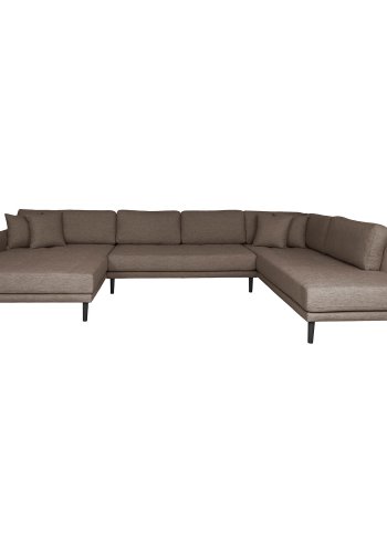 HOUSE NORDIC Lido U-sofa med pen ende - U-sofa med pen ende, venstrevendt i brunt med fire puter og svarte treben, HN1055