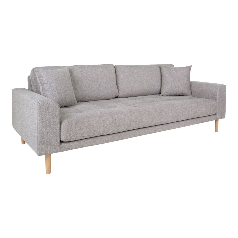 HOUSE NORDIC Lido 3-seters sofa - 3-seters sofa, lys gr med to puter og naturlige treben, HN1040