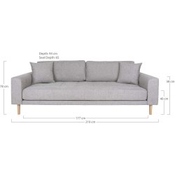 Lido 3 personers sofa, lysegr� med to puder og natur tr�ben