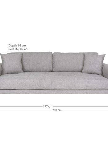 HOUSE NORDIC Lido 3-seters sofa - 3-seters sofa, lys gr med to puter og naturlige treben, HN1040