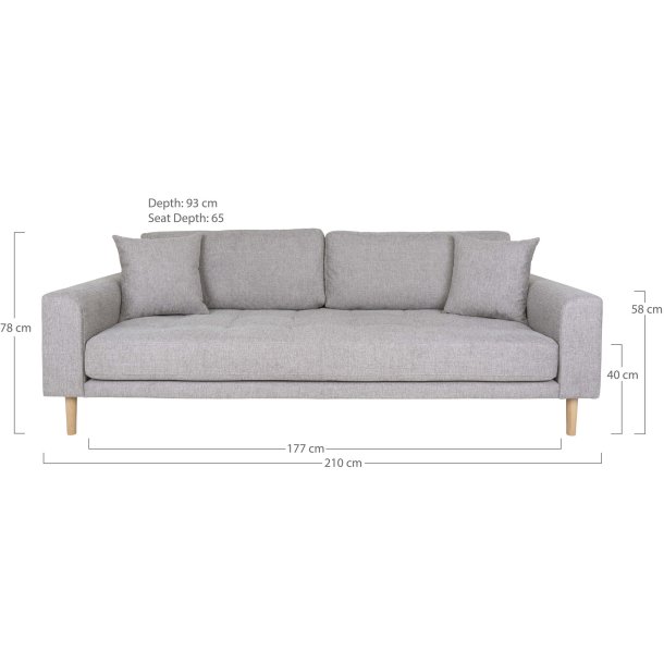 Lido 3 personers sofa, lysegr� med to puder og natur tr�ben