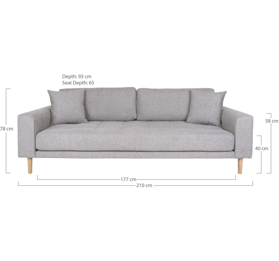 HOUSE NORDIC Lido 3-seters sofa - 3-seters sofa, lys gr med to puter og naturlige treben, HN1040