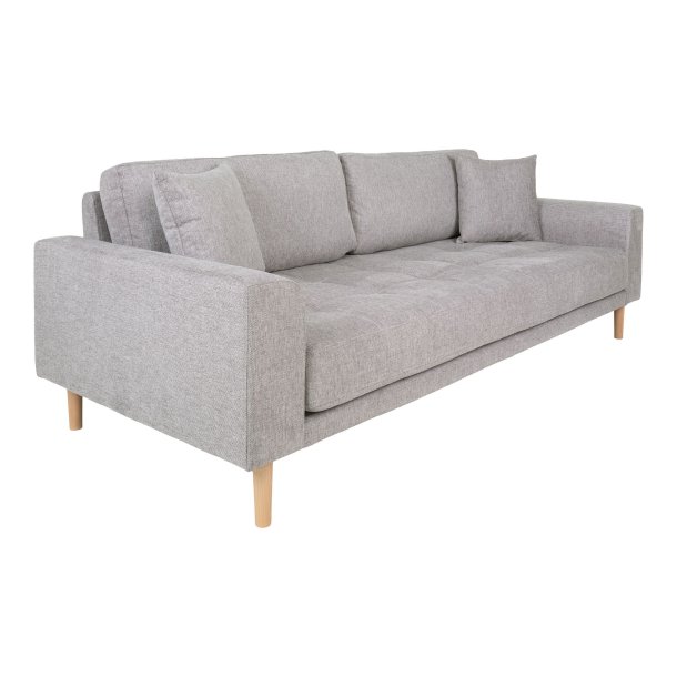 Lido 3 personers sofa, lysegr� med to puder og natur tr�ben