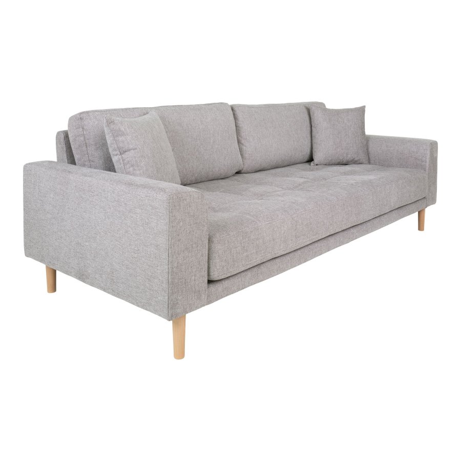 HOUSE NORDIC Lido 3-seters sofa - 3-seters sofa, lys gr med to puter og naturlige treben, HN1040