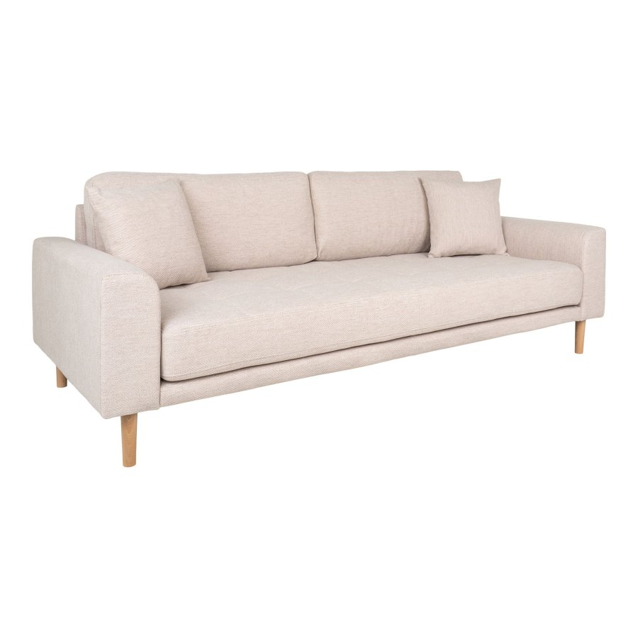 HOUSE NORDIC Lido 3-seters sofa - 3-seters sofa, sand med to puter og naturlige treben, HN1050
