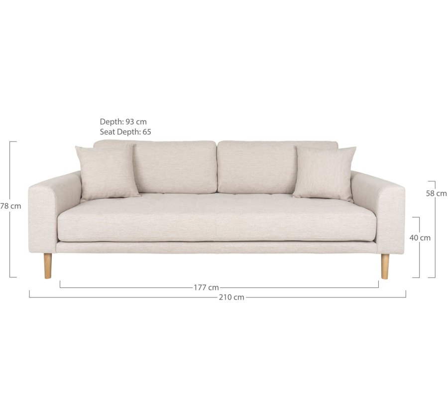 HOUSE NORDIC Lido 3-seters sofa - 3-seters sofa, sand med to puter og naturlige treben, HN1050