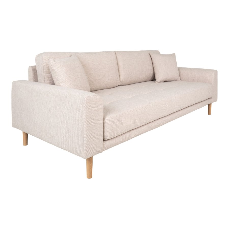 HOUSE NORDIC Lido 3-seters sofa - 3-seters sofa, sand med to puter og naturlige treben, HN1050