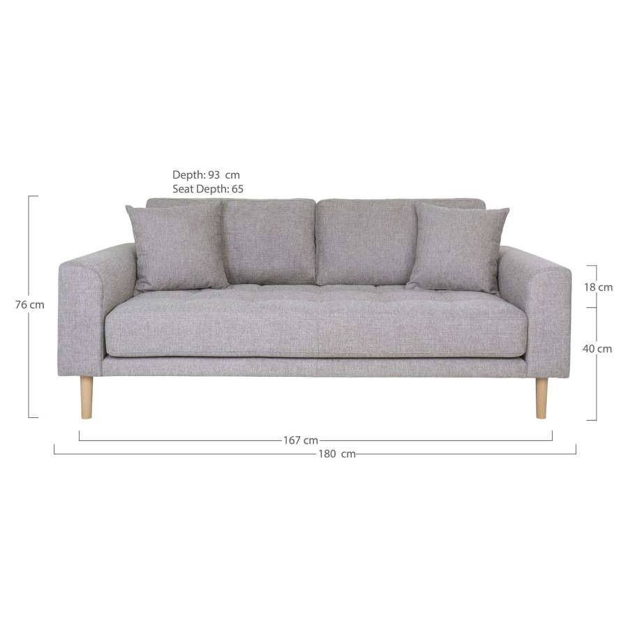 HOUSE NORDIC Lido 2,5-personers sofa - 2,5-personers sofa, lys gr med to puter og naturlige treben, HN1040