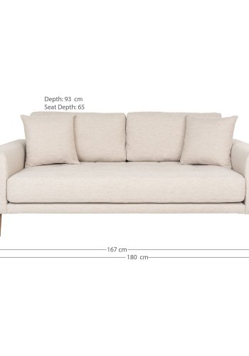 HOUSE NORDIC Lido 2,5-personers sofa - 2,5-personers sofa, sand med to puter og naturlige treben, HN1050