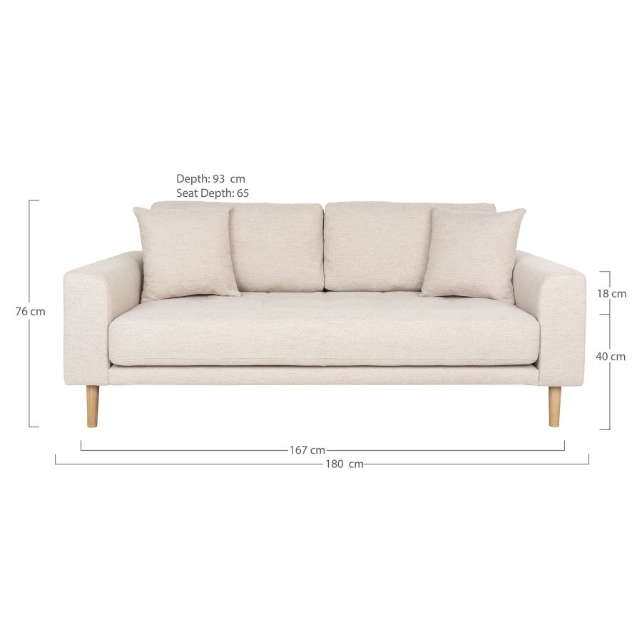 HOUSE NORDIC Lido 2,5-personers sofa - 2,5-personers sofa, sand med to puter og naturlige treben, HN1050