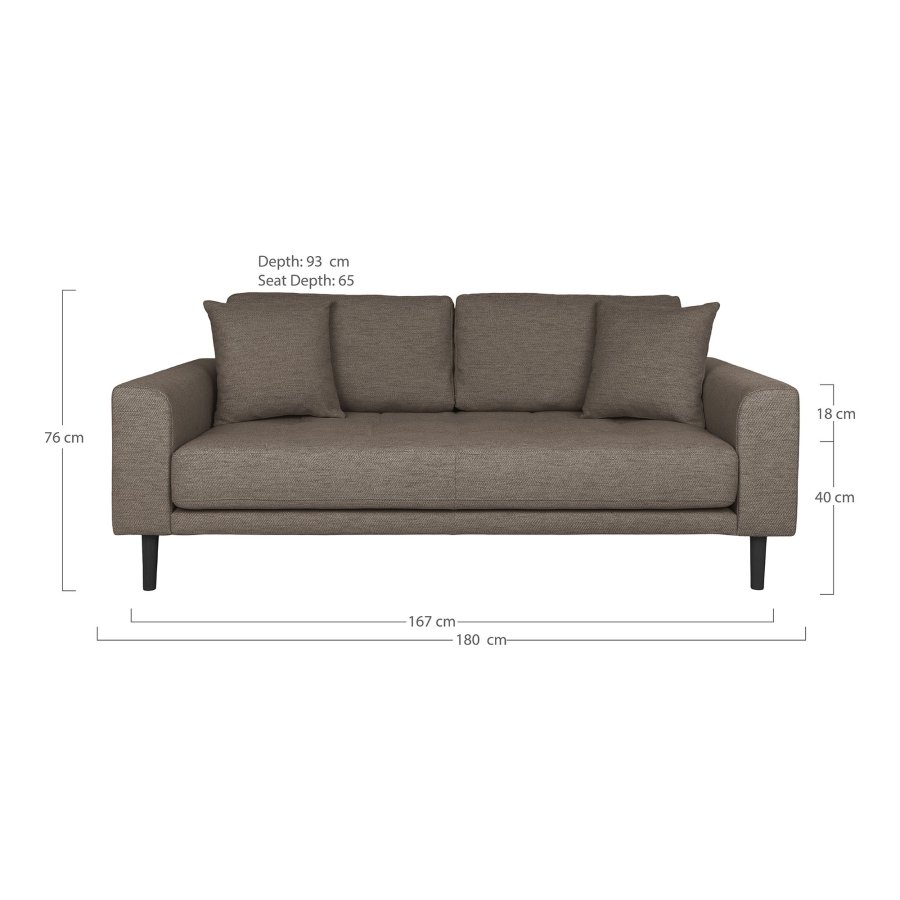 HOUSE NORDIC Lido 2,5-personers sofa - 2,5-personers sofa, brun med to puter og svarte treben, HN1055