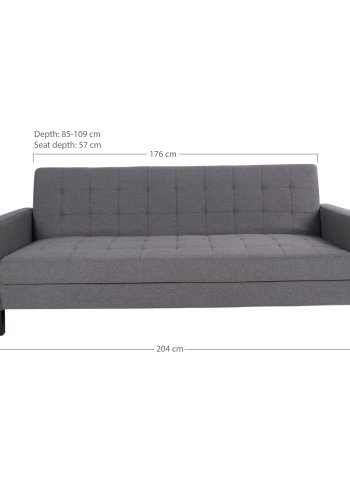 HOUSE NORDIC Milton Schlafsofa mit Armlehnen und Stauraum – graues Polyester und Birkenholz