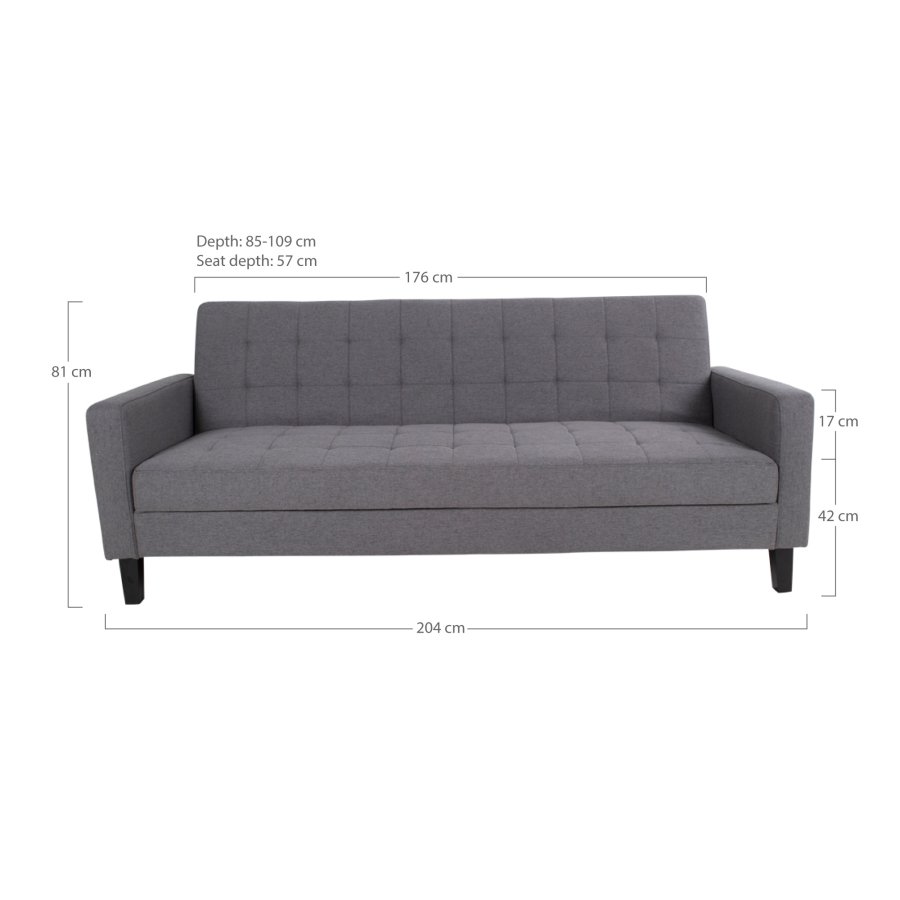 HOUSE NORDIC Milton Schlafsofa mit Armlehnen und Stauraum – graues Polyester und Birkenholz