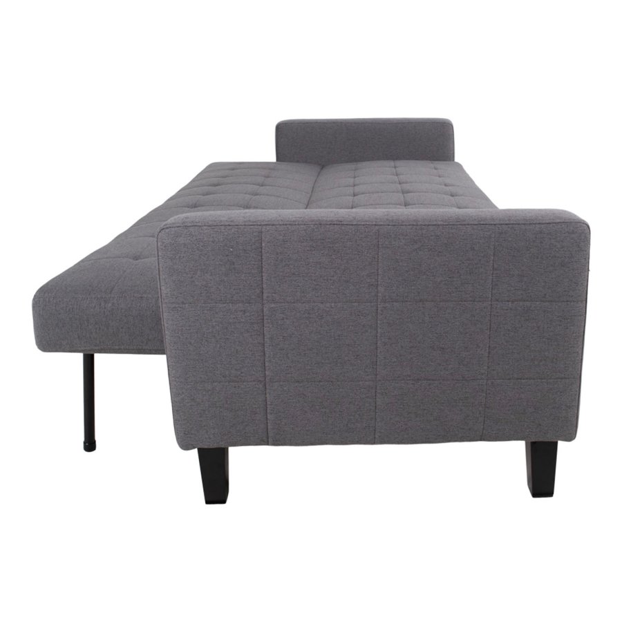 HOUSE NORDIC Milton Schlafsofa mit Armlehnen und Stauraum – graues Polyester und Birkenholz