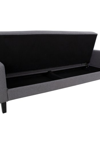 HOUSE NORDIC Milton Schlafsofa mit Armlehnen und Stauraum – graues Polyester und Birkenholz