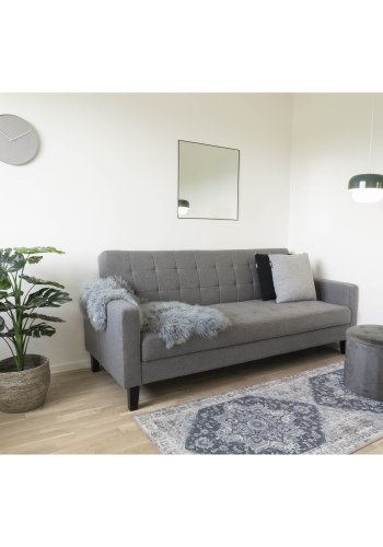 HOUSE NORDIC Milton Schlafsofa mit Armlehnen und Stauraum – graues Polyester und Birkenholz