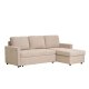 HOUSE NORDIC Belfast sovesofa, med sjeselong og oppbevaring - mrk sand polyester og naturlige ben