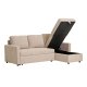 HOUSE NORDIC Belfast sovesofa, med sjeselong og oppbevaring - mrk sand polyester og naturlige ben