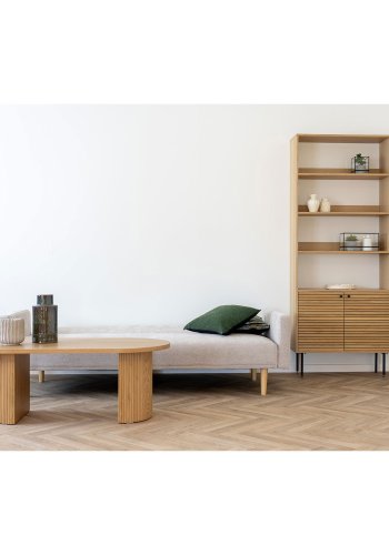 HOUSE NORDIC Kells sovesofa - mrk sand polyester og naturlig tre