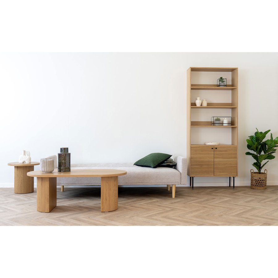 HOUSE NORDIC Kells sovesofa - mrk sand polyester og naturlig tre