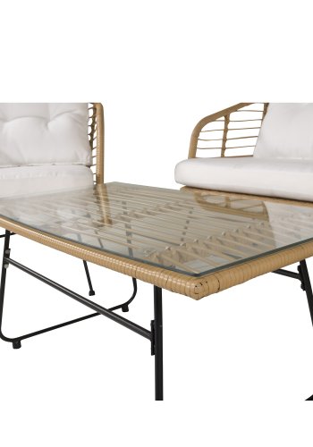 VENTURE DESIGN Viga hagesofasett, med hvite puter - glass, naturlig polyrattan og sort stl