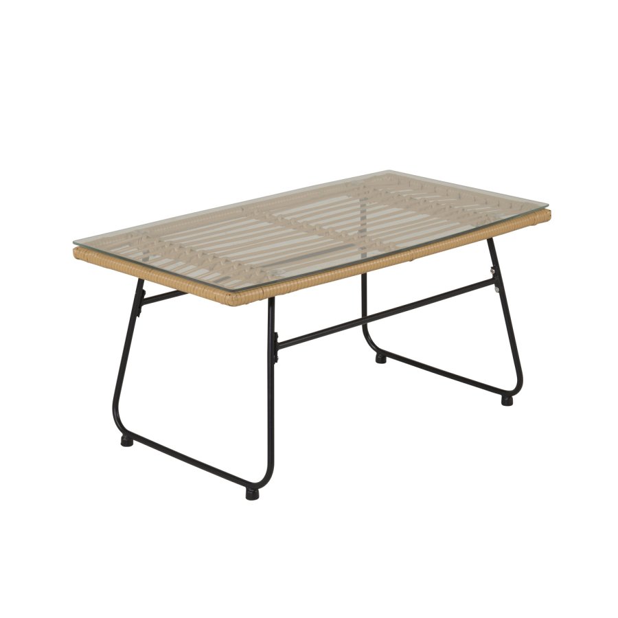 VENTURE DESIGN Viga hagesofasett, med hvite puter - glass, naturlig polyrattan og sort stl