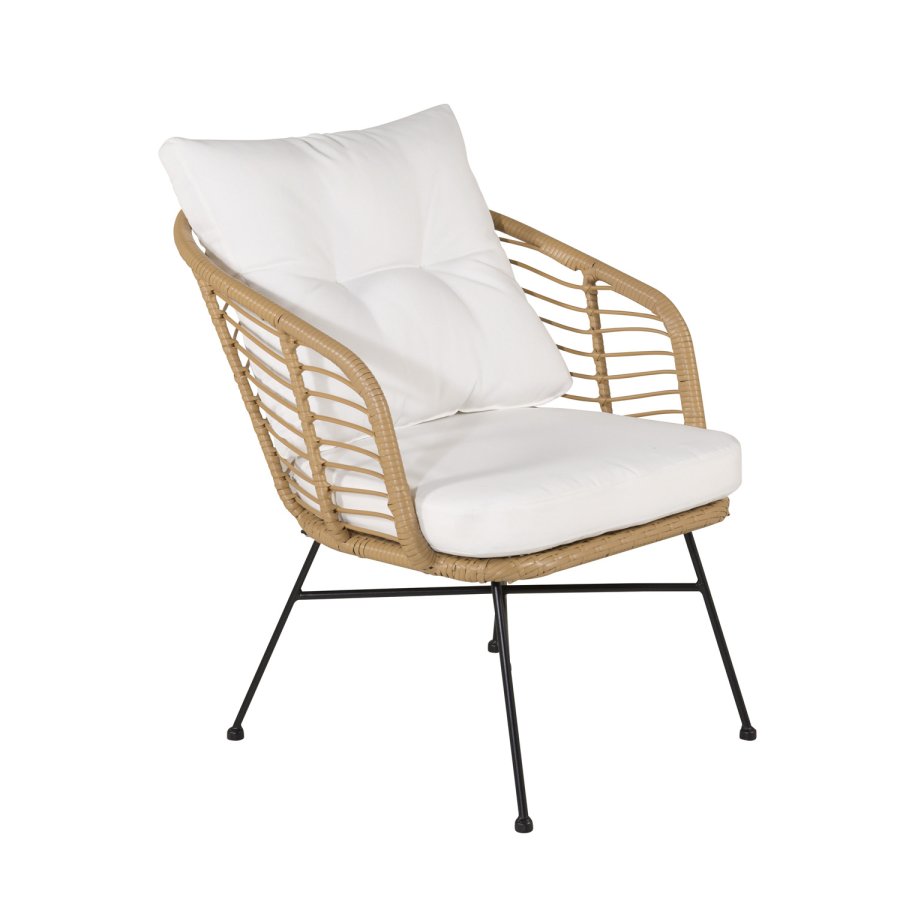 VENTURE DESIGN Viga hagesofasett, med hvite puter - glass, naturlig polyrattan og sort stl