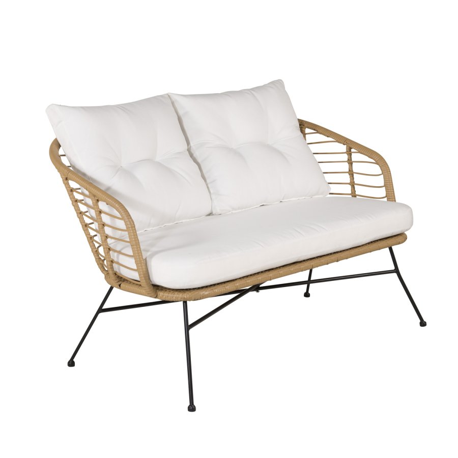 VENTURE DESIGN Viga hagesofasett, med hvite puter - glass, naturlig polyrattan og sort stl