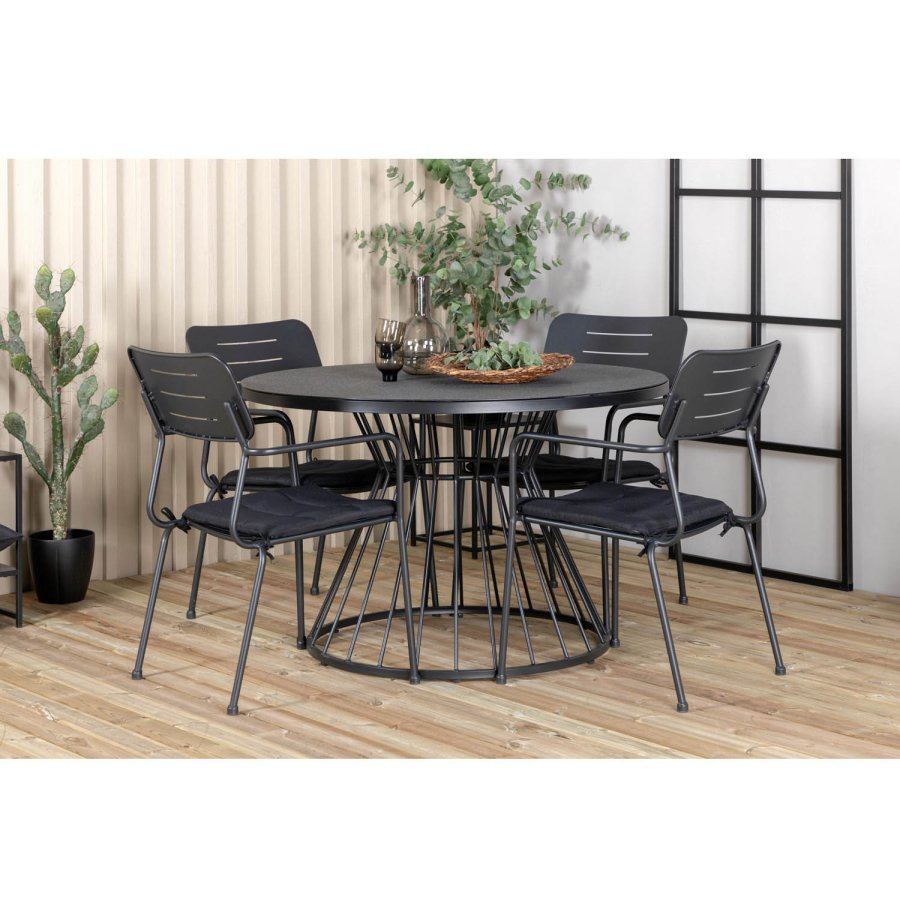 VENTURE DESIGN Nicke havestol, m. armln og hynde - sort polyester og stl