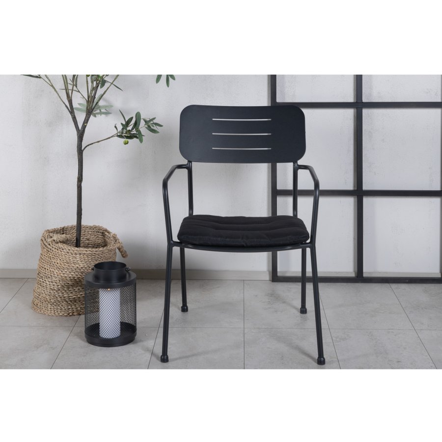 VENTURE DESIGN Nicke havestol, m. armln og hynde - sort polyester og stl