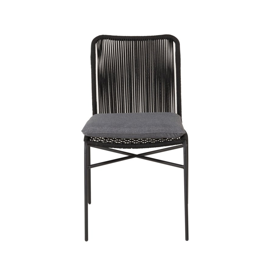 VENTURE DESIGN Julian Gartenstuhl, mit grauem Kissen – schwarzem Seil und Stahl