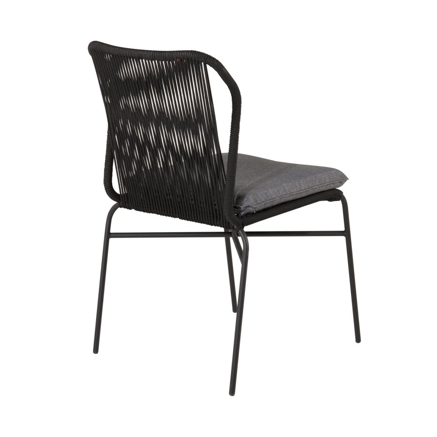 VENTURE DESIGN Julian Gartenstuhl, mit grauem Kissen – schwarzem Seil und Stahl