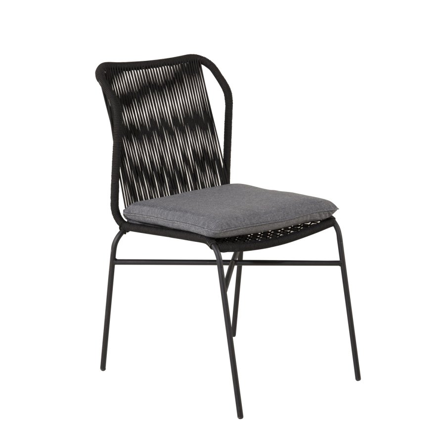 VENTURE DESIGN Julian Gartenstuhl, mit grauem Kissen – schwarzem Seil und Stahl