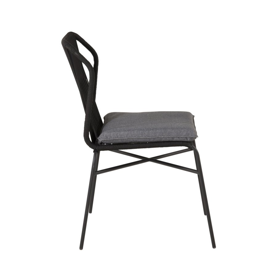 VENTURE DESIGN Julian Gartenstuhl, mit grauem Kissen – schwarzem Seil und Stahl