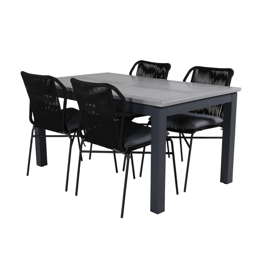 VENTURE DESIGN Julian Gartenstuhl, mit grauem Kissen – schwarzem Seil und Stahl