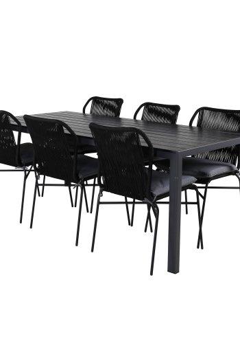 VENTURE DESIGN Julian Gartenstuhl, mit grauem Kissen – schwarzem Seil und Stahl