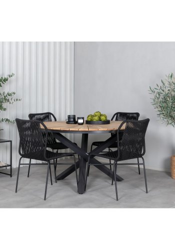 VENTURE DESIGN Julian Gartenstuhl, mit grauem Kissen – schwarzem Seil und Stahl