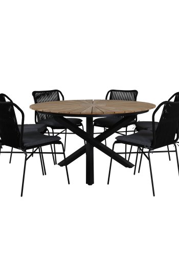 VENTURE DESIGN Julian Gartenstuhl, mit grauem Kissen – schwarzem Seil und Stahl