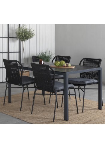 VENTURE DESIGN Julian Gartenstuhl, mit grauem Kissen – schwarzem Seil und Stahl